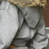 Sudadera con capucha, lisa, de manga larga y con cremallera, de punto suave y peludo.