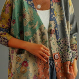 Cárdigan de mujer – Punto suave – Corte holgado – Cuello en pico – Estampado de patchwork floral