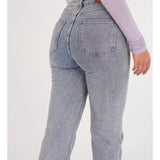 Pantalones de mujer - Cintura alta - Pierna ancha - Estampado de rombos con remaches - Estilo elegante