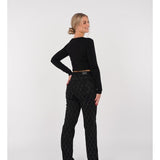 Pantalones de mujer - Cintura alta - Pierna ancha - Estampado de rombos con remaches - Estilo elegante
