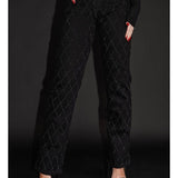 Pantalones de mujer - Cintura alta - Pierna ancha - Estampado de rombos con remaches - Estilo elegante