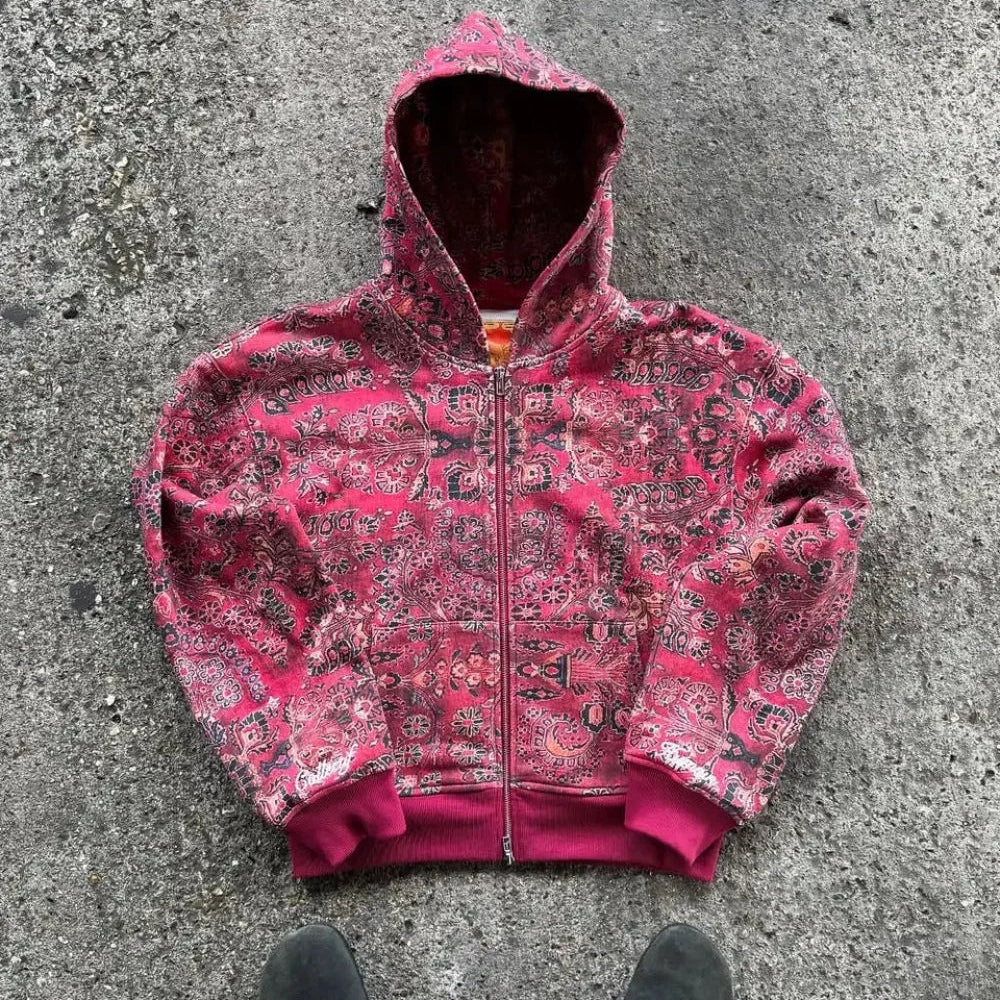 Sudadera con capucha y cremallera con estampado gótico completo