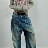 Vaqueros holgados góticos con remaches, estilo streetwear gótico