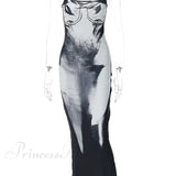 Vestido ajustado negro con efecto degradado y tirantes finos