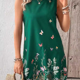 Vestido sin mangas para mujer – Corte holgado y fluido – Estampado floral – Tejido de algodón transpirable