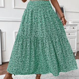 Falda larga de mujer - Cintura elástica - Estampado de volantes - Estampado floral