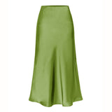 Elegante falda midi de satén de cintura alta para mujer