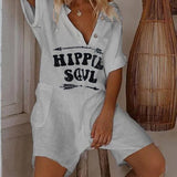 Mono de mujer con botones - Estampado hippie - Mangas cortas - Corte holgado