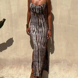 Elegante vestido midi sin espalda con estampado halter