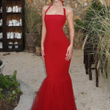 Vestido largo sin espalda con falda sirena