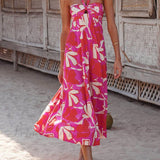 Vestido midi sin espalda con estampado de loto y encantador color baya