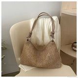 Bolso de playa de paja tejida a mano