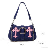 Bolso de hombro de lona con hebilla de metal