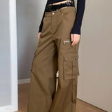 Pantalones cargo de cintura alta y pierna ancha con múltiples bolsillos