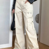 Pantalones cargo de cintura alta y pierna ancha con múltiples bolsillos