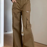 Pantalones cargo de cintura alta y pierna ancha con múltiples bolsillos