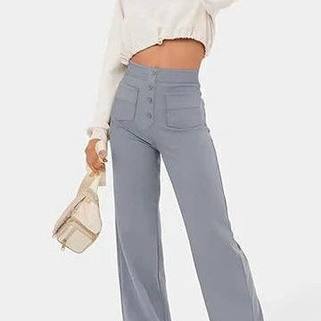 Pantalones elegantes de cintura alta: comodidad elástica y estilo moderno.