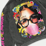 Sudadera con capucha de gran tamaño con estampado de letras estilo hip-hop rock.