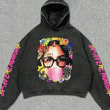 Sudadera con capucha de gran tamaño con estampado de letras estilo hip-hop rock.