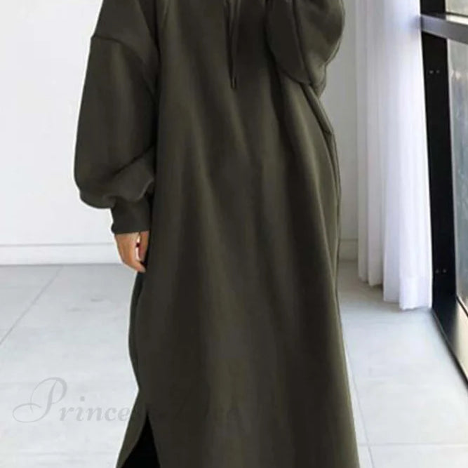 Vestido sudadera con capucha y hombros caídos