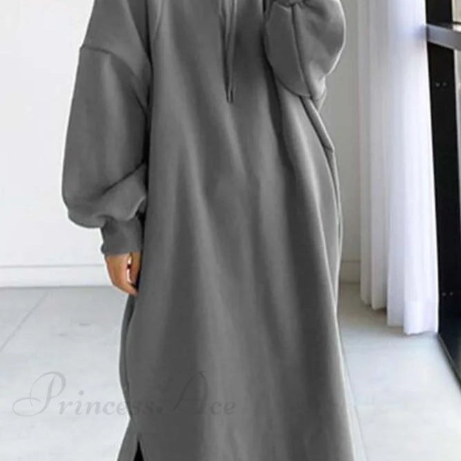 Vestido sudadera con capucha y hombros caídos