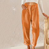 Pantalones cónicos para mujer – Cintura alta – Tejido de canalé suave – Corte holgado y plisado