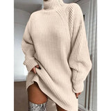 Vestido de cuello alto de punto para mujer, cálido, informal y moderno.