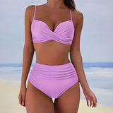 Traje de baño para mujer - Bandeau con giro - Tirantes ajustables - Cintura alta - Parte delantera fruncida