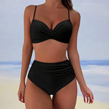 Traje de baño para mujer - Bandeau con giro - Tirantes ajustables - Cintura alta - Parte delantera fruncida