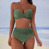 Traje de baño para mujer - Bandeau con giro - Tirantes ajustables - Cintura alta - Parte delantera fruncida