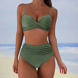 Braguita de bikini para mujer – Cintura alta – Laterales fruncidos – Ajuste elástico cómodo