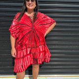 Vestido caftán para mujer - Corte holgado - Estampado tie-dye - Cuello con cordones - Mangas cortas