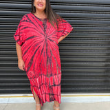 Vestido caftán para mujer - Corte holgado - Estampado tie-dye - Cuello con cordones - Mangas cortas