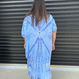 Vestido caftán para mujer - Corte holgado - Estampado tie-dye - Cuello con cordones - Mangas cortas