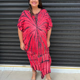Vestido caftán para mujer - Corte holgado - Estampado tie-dye - Cuello con cordones - Mangas cortas