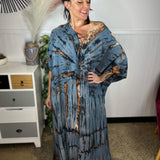 Vestido caftán para mujer - Corte holgado - Estampado tie-dye - Cuello con cordones - Mangas cortas