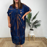 Vestido caftán para mujer - Corte holgado - Estampado tie-dye - Cuello con cordones - Mangas cortas