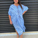 Vestido caftán para mujer - Corte holgado - Estampado tie-dye - Cuello con cordones - Mangas cortas