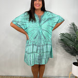 Vestido caftán para mujer - Corte holgado - Estampado tie-dye - Cuello con cordones - Mangas cortas