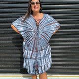 Vestido caftán para mujer - Corte holgado - Estampado tie-dye - Cuello con cordones - Mangas cortas