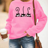 Sudadera de mujer – Corte oversize – Algodón suave – Cuello redondo – Estampado de gato divertido