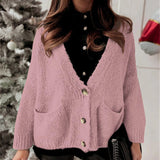 Cárdigan de mujer – Corte oversize – Punto suave – Cuello en pico – Abotonado – Bolsillos delanteros