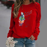 Sudadera de mujer – Corte holgado – Estampado de plumas – Cuello redondo – Mangas largas