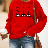 Sudadera de mujer – Corte oversize – Algodón suave – Cuello redondo – Estampado de gato divertido
