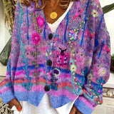 Cárdigan de mujer – Corte oversize – Punto grueso – Estampados artísticos – Abotonado