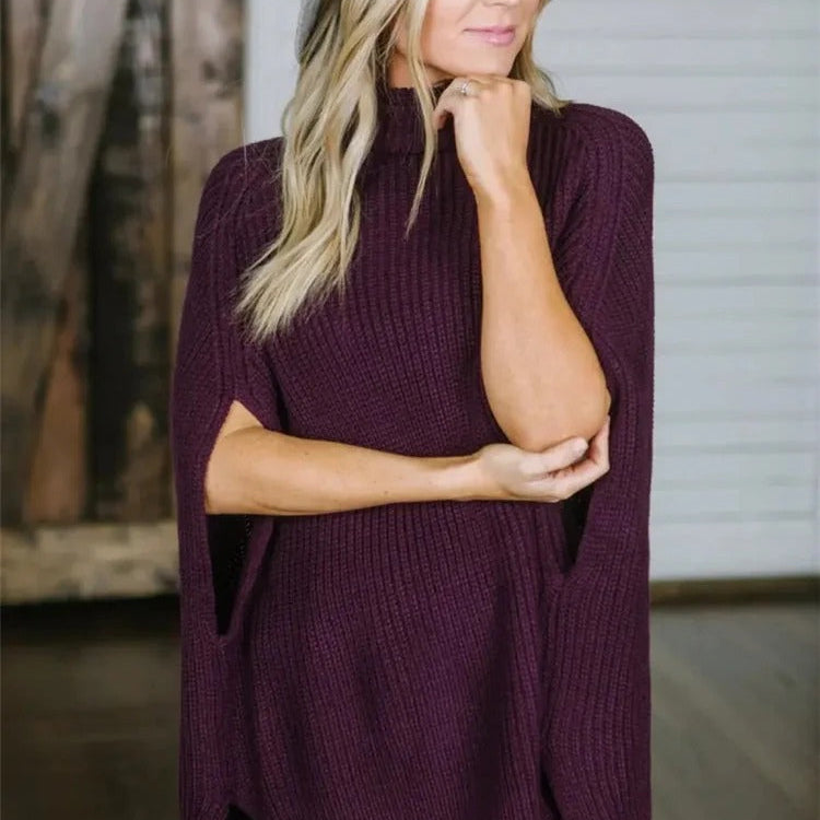 Poncho de mujer – Tejido de lana – Corte holgado – Cuello alto – Mangas anchas