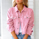 Chaqueta vaquera para mujer – Corte holgado – Largo corto – Botones delanteros