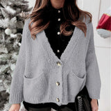 Cárdigan de mujer – Corte oversize – Punto suave – Cuello en pico – Abotonado – Bolsillos delanteros