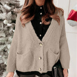 Cárdigan de mujer – Corte oversize – Punto suave – Cuello en pico – Abotonado – Bolsillos delanteros