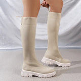 Botas de mujer - Tejido elástico - Media caña - Punta redonda - Suela con tacos